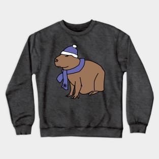 Winter Capybara Wearing Blue Hat and Scarf Crewneck Sweatshirt